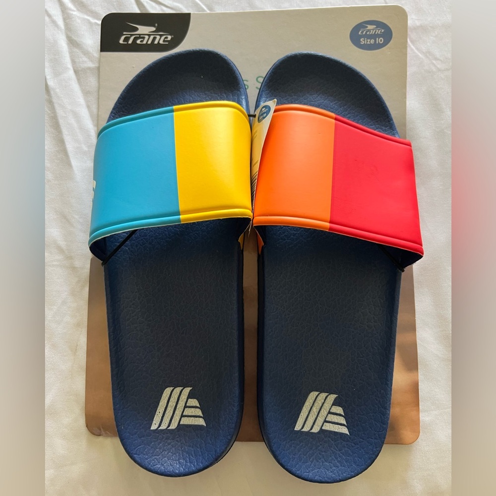 Crane Women’s Colorblock Slide Sandals – Size 10 – Blue/Red/Yellow